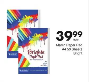 Save Marlin Paper Pad A4 50 Sheets Bright offer