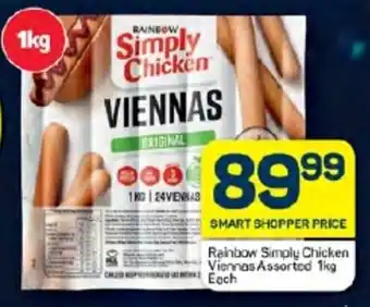 Pick n Pay Hypermarket Rainbow Simply Chicken Viennas Assorted 1kg Each offer