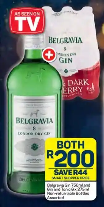 Pick n Pay Hypermarket Belgravia Gin 750ml and Gin and Tonic 6 x 275ml Non-returnable Bottles Assorted offer