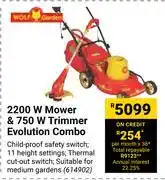 Builders Warehouse Wolf garden 2200w mower & 750w trimmer evolution combo offer