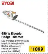 Builders Warehouse Ryobi 650w electric hedge trimmer offer