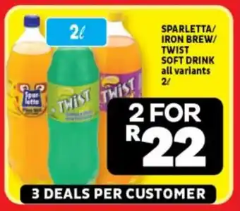 Usave SPARLETTA/ IRON BREW/ TWIST SOFT DRINK all variants 2L offer