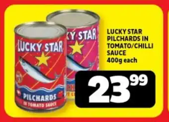 Usave LUCKY STAR PILCHARDS IN TOMATO/CHILLI SAUCE 400g each offer