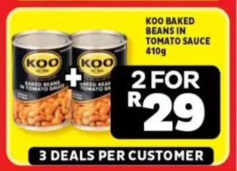 Usave KOO BAKED BEANS IN TOMATO SAUCE 410g offer