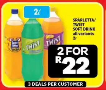 Usave SPARLETTA/ TWIST SOFT DRINK all variants 2L offer