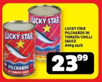 Usave LUCKY STAR PILCHARDS IN TOMATO/CHILLI SAUCE 400g each offer