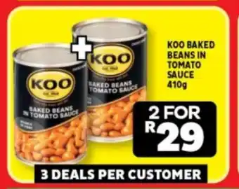 Usave KOO BAKED BEANS IN TOMATO SAUCE 410g offer