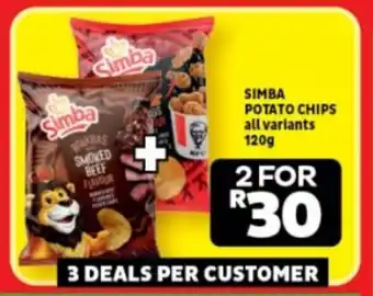 Usave SIMBA POTATO CHIPS all variants 120g offer
