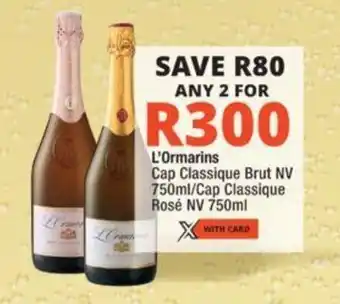 Checkers L'Ormarins Cap Classique Brut NV 750ml/Cap Classique Rosé NV 750ml offer
