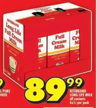 Shoprite RITEBRAND LONG LIFE MILK all variants 6x1L per pack offer