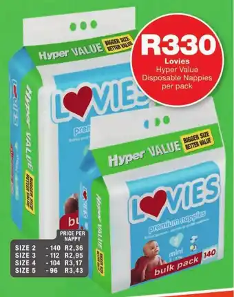 Checkers Hyper Lovies Hyper Value Disposable Nappies per pack offer