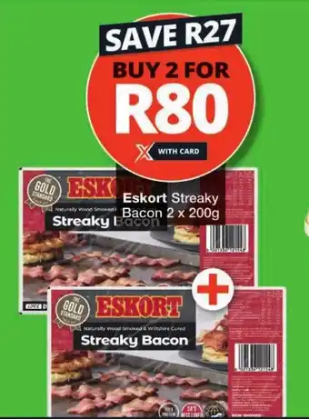Checkers Hyper Eskort Streaky Bacon 2 x 200g offer