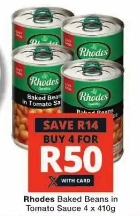 Checkers Hyper Rhodes Baked Beans in Tomato Sauce 4 x 410g offer