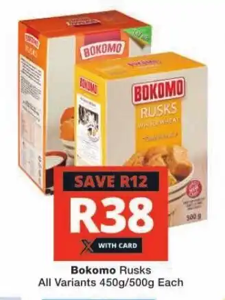 Checkers Hyper Bokomo Rusks All Variants 450g/500g Each offer