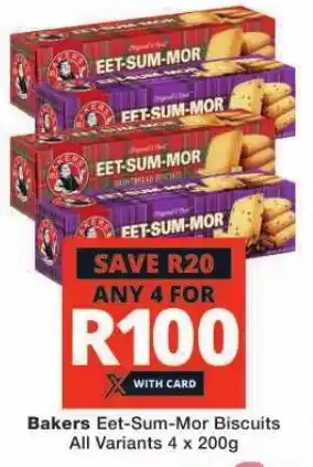 Checkers Hyper Bakers Eet-Sum-Mor Biscuits All Variants 4 x 200g offer