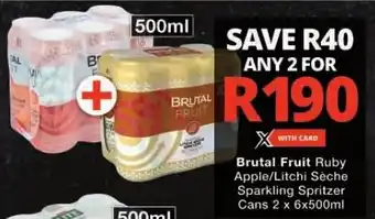 Checkers Hyper Brutal Fruit Ruby Apple/Litchi Sèche Sparkling Spritzer Cans 2 x 6x500ml offer