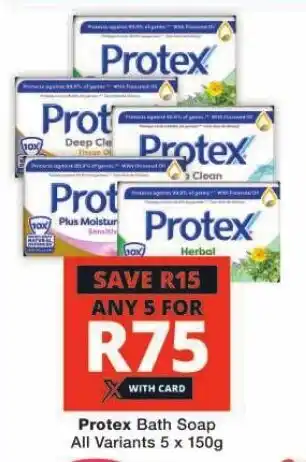 Checkers Hyper Protex Bath Soap All Variants 5 x 150g offer