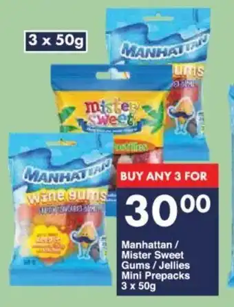President Hyper Manhattan/ Mister Sweet Gums/ Jellies Mini Prepacks 3 x 50g offer