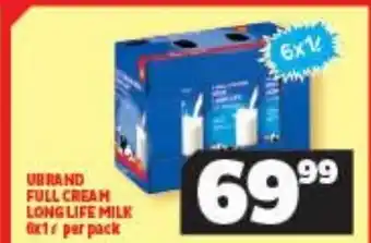 Usave U Brand Full Cream Long Life Milk 6x1L offer