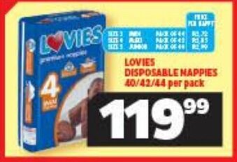 Usave Lovies Disposable Nappies 40/ 42/ 44 per pack offer