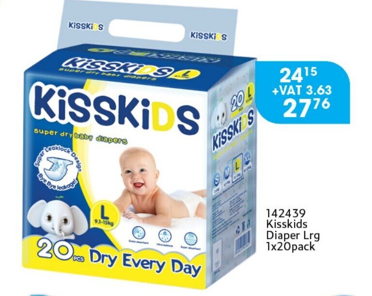 Kisskids Diaper Lrg 1x20 pack offer at Africa Cash and Carry
