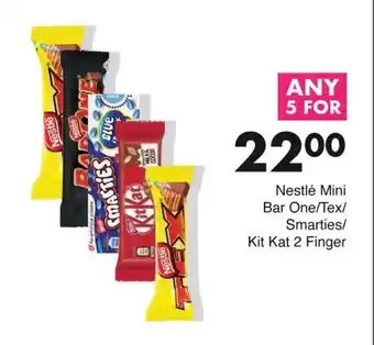 Save Nestlé Mini Bar One/Tex/ Smarties/ Kit Kat 2 Finger offer