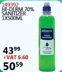Africa Cash and Carry Hi-Derm 70% Sanitizer 1x500ml offer