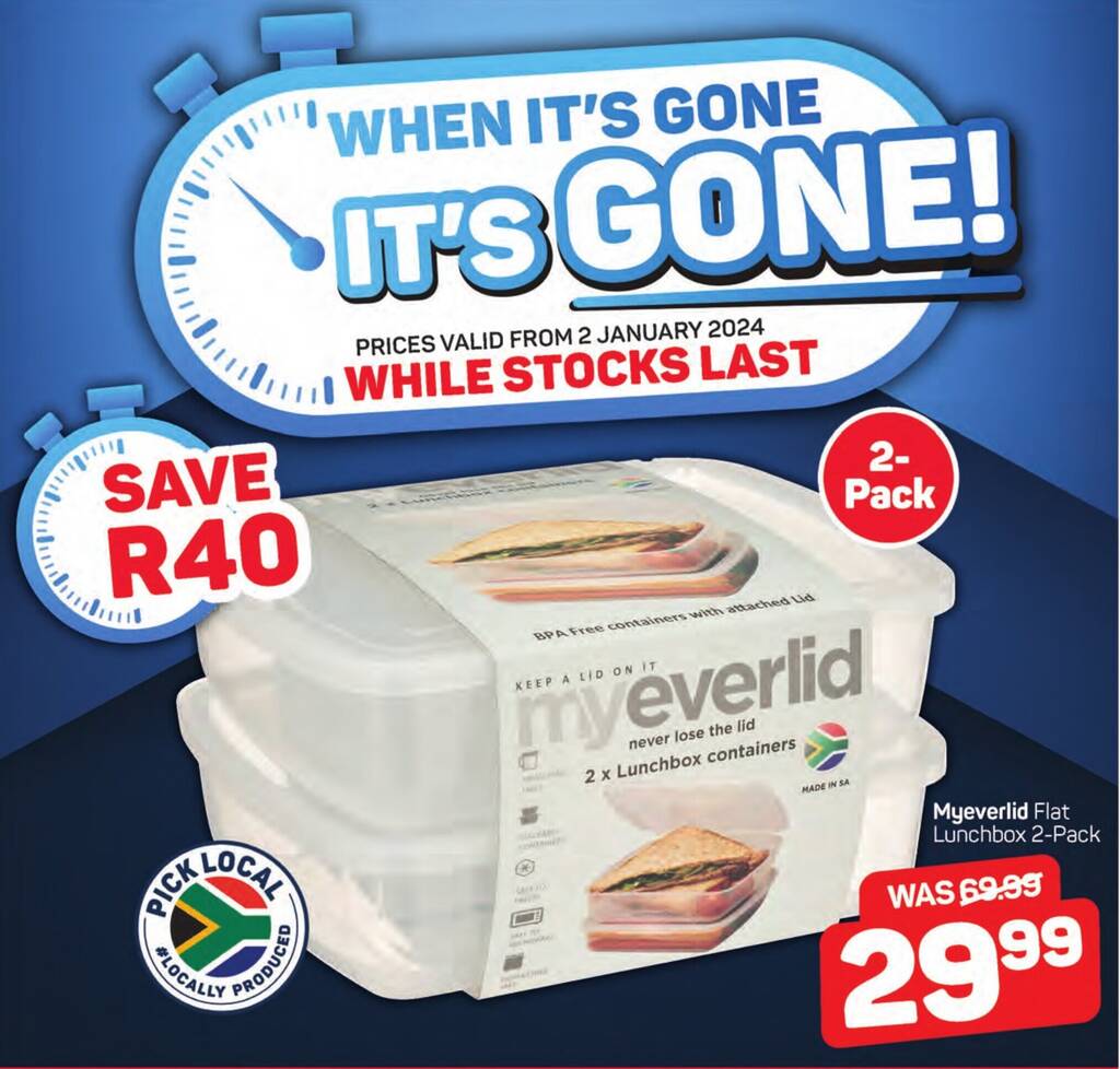 Myeverlid Flat Lunchbox 2Pack offer at Pick n Pay