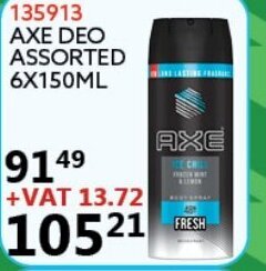 Africa Cash and Carry Axe Deo Assorted 6x150ml offer
