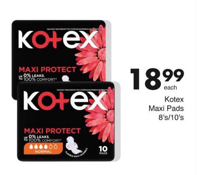Kotex Maxi Pads 8's/10's offer at Save