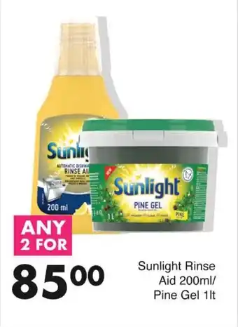 Save Sunlight Rinse Aid 200ml/ Pine Gel 1lt offer