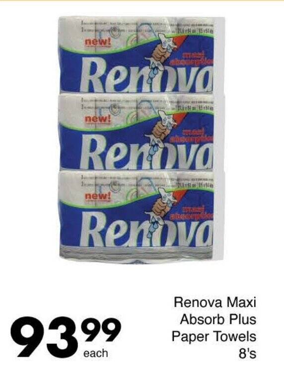 Renova Maxi Absorb Plus Paper Towels 8's offer at Save