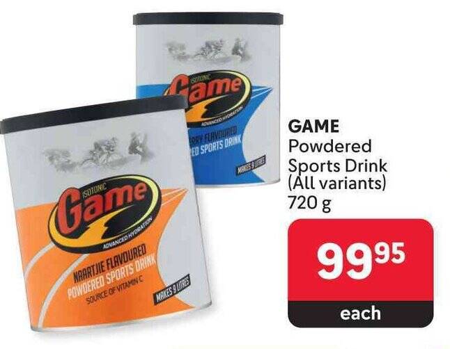 GAME Powdered Sports Drink (All variants) 720g offer at Makro