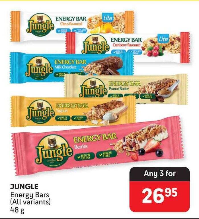 JUNGLE Energy Bars (All variants) 48g offer at Makro