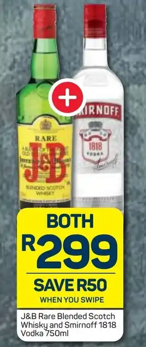 Pick n Pay Liquor J&B Rare Blended Scotch Whisky and Smirnoff 1818 Vodka 750ml offer