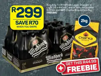 Pick n Pay Liquor Windhoek Lager, Draught or Light 24x440ml Cans or Bottles offer
