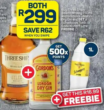 Pick n Pay Liquor Three Ships Select Whisky 750ml and Gordon's London Dry Gin offer