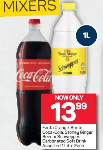 Pick n Pay Liquor Fanta Orange, Sprite, Coca-Cola, Stoney Ginger Beer or Schweppes Carbonated Soft Drink Asstd 1L offer