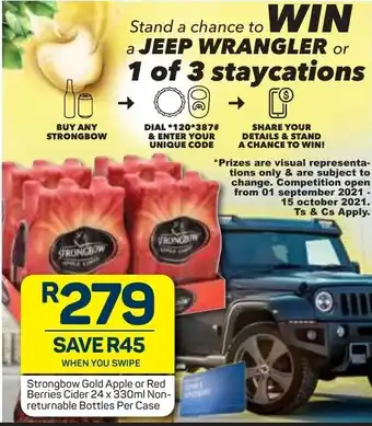 Pick n Pay Liquor Strongbow Gold Apple or Red Berries Cider 24x330ml offer