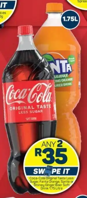 Pick n Pay Coca-Cola Original Taste Less Sugar, Fanta Orange, Sprite or Stoney Ginger Beer Soft Drink 1.75 Litre offer