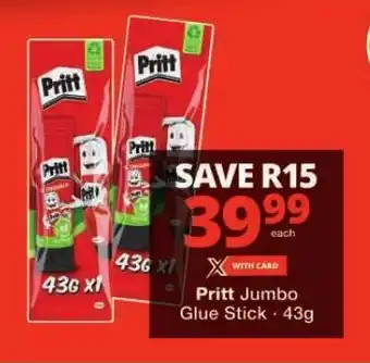 Checkers Pritt Jumbo Glue Stick 43g offer
