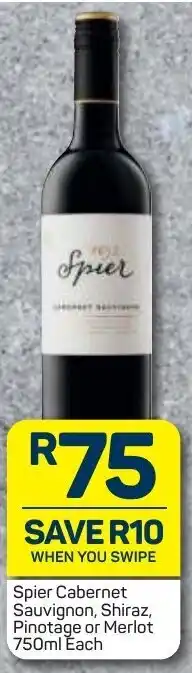 Pick n Pay Liquor Spier Cabernet Sauvignon, Shiraz, Pinotage or Merlot 750ml offer