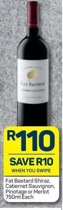 Pick n Pay Liquor Fat Bastard Shiraz, Cabernet Sauvignon, Pinotage or Merlot 750ml offer