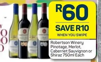 Pick n Pay Liquor Robertson Winery Pinotage, Merlot, Cabernet Sauvignon or Shiraz 750ml offer