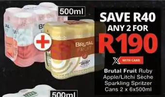 Brutal Fruit Ruby Apple/Litchi Sèche Sparkling Spritzer Cans 2 x 6x500ml