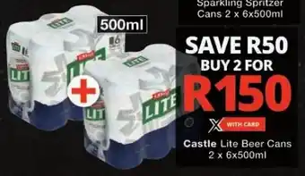 Checkers Castle Lite Beer Cans 2 x 6x500ml offer