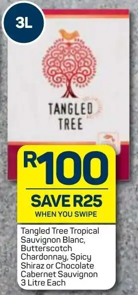 Pick n Pay Liquor Tagled Tree Tropical Sauvignon Blanc, Butterscotch Chardonnay, Spicy Shiraz or Chocolate Cabernet Sauvignon 3L offer