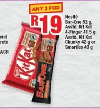 OK Grocer Nestlé Bar-One 52g, Asstd. Kit Kat 4-Finger 41,5g, Asstd. Kit Kat Chunky 42g or Smarties 40g offer