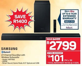 Pick n Pay Samsung 2.1 Channel Soundbar with Wireless Subwoofer offer