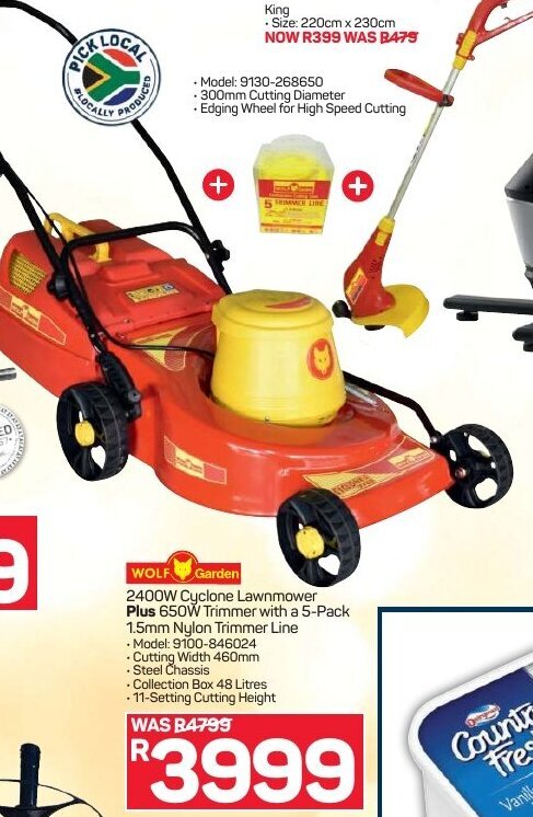 Wolf Garden 2400W Cyclone Lawnmower Plus 650W Trimmer with a 5